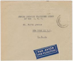Envelope from Jewish Solidarity to JPFO, ca. 1946