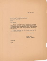 George Starr to Jewish Writers and Artists Committee Reserving Table for Farewell Dinner, May 1946 (correspondence)