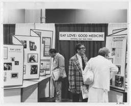 People at the National Gay Task Force's display at the 1973 APA Convention