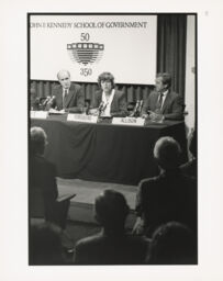 Randall Forsberg (center) attending Weinberger symposium, 1986