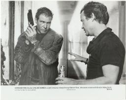Film still of Deckard (Harrison Ford) and Ridley Scott.