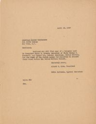 Albert E. Kahn and Rubin Saltzman to American Jewish Conference Regarding Telegram sent to President Truman, April 1947 (correspondence)