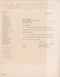 Valia Hirsch to Gedaliah Sandler Requesting more Black Books, May 1946 (correspondence)
