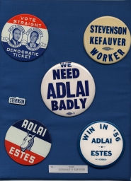 Stevenson-Kefauver Campaign Buttons and Tab, ca. 1956