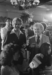 Tito Puente and Johnny Pacheco at a party for Charlie Palmieri at Beau's, the Bronx