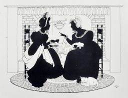 Graphic greeting card design (two women having tea)