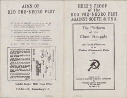 Negro Program of Communist Party  [verso]
Here's Proof of the Red Pro-Negro Plot Against South & USA
Aims of Red Pro-Negro Plot