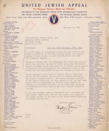 Nathan Straus to IWO Thanking for Contribution, November 1943 (correspondence)