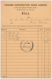 Bill from Yiddish Cooperative Book League to Leo Pel