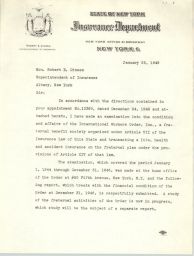 State of New York Insurance Department to Superintendent of Insurance Regarding Examination of IWO Finances, January 1949 (correspondence) 