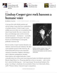 Lindsay Cooper Obituary; The Boston Globe