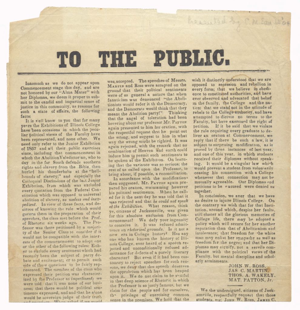 1862 Statement to the Public by Four Students