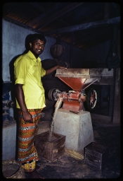 Householder in front of rice mill apparatus