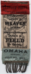 Weaver-Field Peoples' Party National Convention Ribbon, 1892