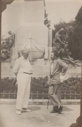 Ford Madox Ford and Ezra Pound in front of statue of Columbus