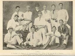 Cricket, 1887 team, with bats and ball, group photograph