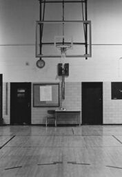 Basketball backboard installation, South Bronx High School gym