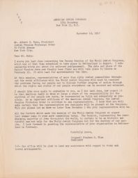 Stephen S. Wise to Albert E. Kahn Regarding Second Session of the World Jewish Congress, November 1947 (correspondence)