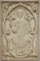 Medieval ivory book cover depicting Christ in Majesty
