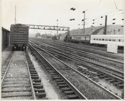 View of West Yard Tracks, Southern Railroad Passenger Car on Right