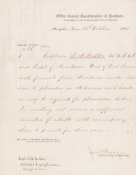 Letter signed by John Eaton, Jr. as Colonel and General Superintendent of Freedmen